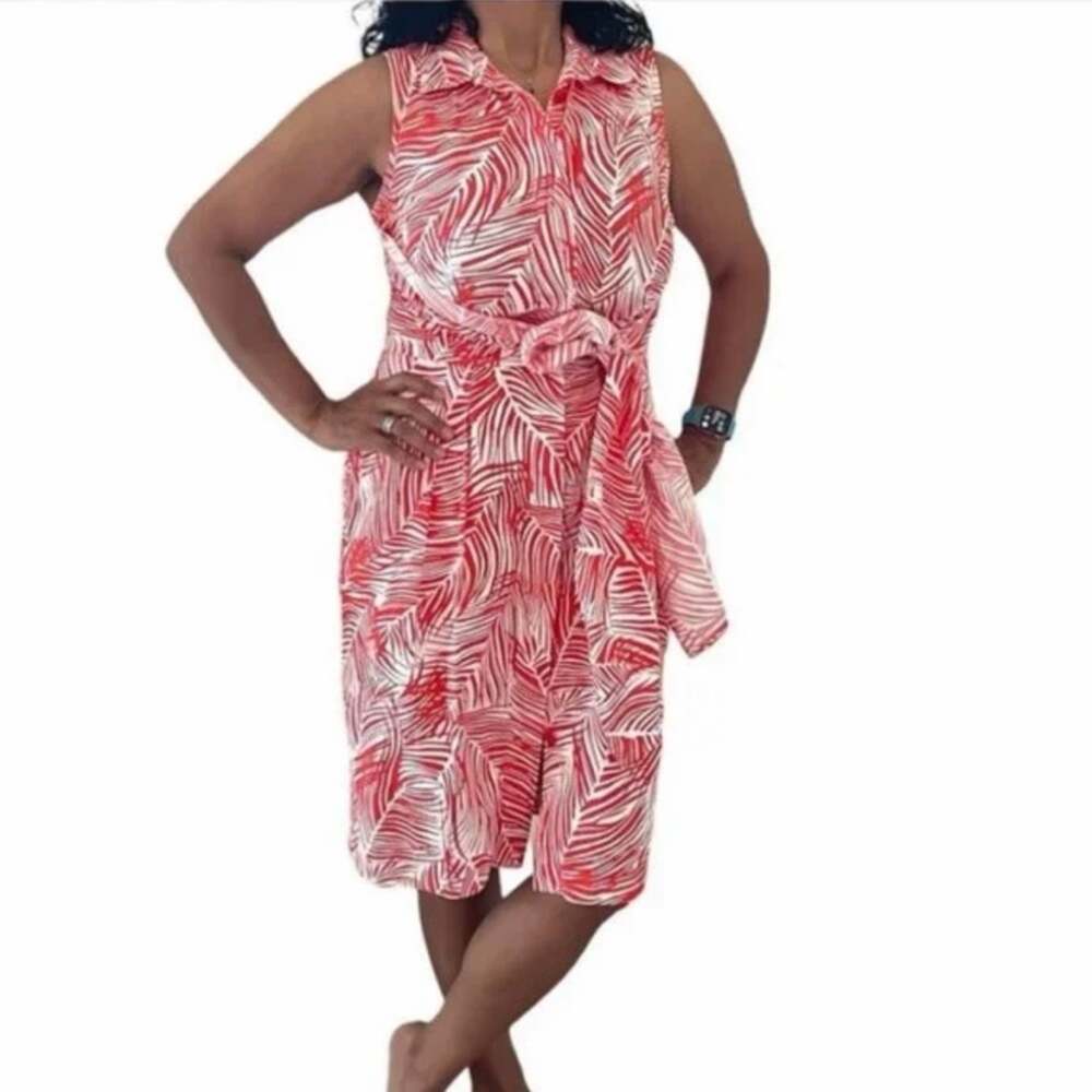 NEW Talbots Red and White Palm Print Sleeveless Dress Size 10